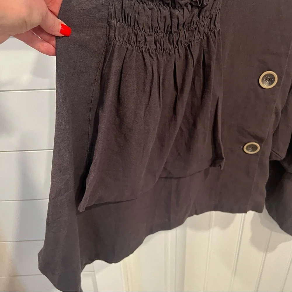 For Cynthia‎ Coffee Brown Lagenlook Linen Blend Button Up Dress. Large. NWT.